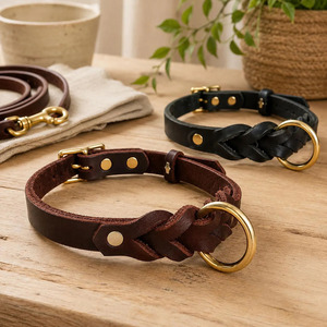 Wholesale genuine leather dog collar with <b>braided</b> craftsmanship daily walks training sessions and outdoor use in reasonable rate - Product Image 3