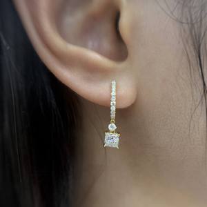 Fashion Jewelry Elegant DEF Color VVS Clarity 14K Yellow <b>Gold</b> Princess Cut Lab Grown Diamond <b>Earring</b> Charm Huggie Hoop <b>Earring</b> - Product Image 5