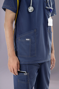 Manufacturer Pocket V-Neck Hospital <b>Uniform</b> <b>Scrub</b> Sets Jumpsuit Short Sleeve Summer Spandex Stretchy Men's - Product Image 4