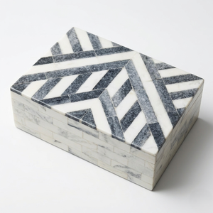 Handmade Marble Inlay Decorative <b>Box</b> with Geometric Pattern, Luxury White and <b>Grey</b> Stone Jewelry <b>Storage</b> <b>Box</b>, Modern Keepsake - Product Image 1