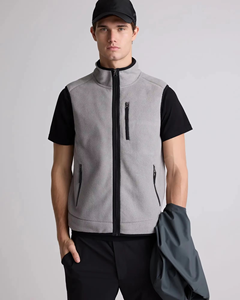 Chaleco de forro polar gris jaspeado con cremallera, chaqueta sin mangas, cortavientos, térmica, informal, para trabajo al aire libre, forro polar Sherpa. - Product Image 4