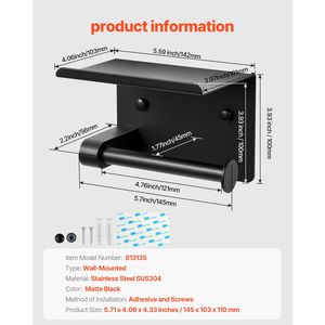 Portarotolo da Parete in Acciaio Inossidabile con Doppio Fissaggio, Materiale Antiruggine, per Rotoli Mega, con Comodo Ripiano - Product Image 5