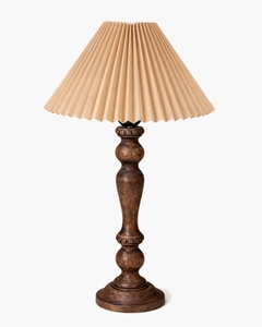 Lampe de table en bois antique avec abat-jour plissé, lumière décorative de chevet pour chambre à coucher, salon, ampoule E27 incluse, décoration intérieure OEM - Product Image 4