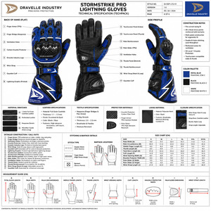 Guantes de Carreras Storms Trike Pro Lightning, de Cuero, con Dedos Completos, Color Azul y Negro, Correa de Muñeca Ajustable, Guantes para Motociclismo - Product Image 6