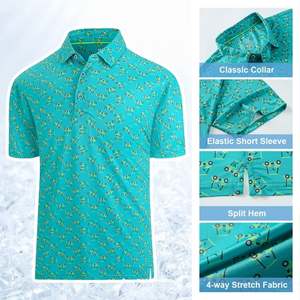 <b>Men's</b> <b>Turquoise</b> Geometric Heat-Transfer Printed Short Sleeve Golf <b>Shirts</b> Polyester/Cotton Blend Knitted Fabric Breathable Casual - Product Image 5