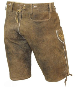 Shorts en cuir bavarois pour homme, taille haute, motif floral brodé, style vintage, fermeture boutonnée, longueur Bermuda - Product Image 5