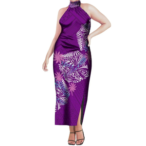New Custom Hawaiian Style Polynesian <b>Halter</b> Backless Evening Dresses Brown Cyathea Dealbata Print Off Shoulder Sexy Pencil Dress - Product Image 2