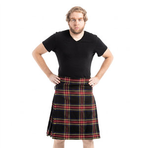 Kilt Escocés para Hombre, Diseño a Cuadros Rojos y Negros, Tartán Plisado con Patrón a Cuadros Rojos y Amarillos, Tradicional - Product Image 1
