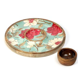 Plateau de service en bois de manguier avec bol à sauce, imprimé floral, résistant à la chaleur, sûr pour les aliments, plateau à collations pour chips, sauces et apéritifs - Product Image 5