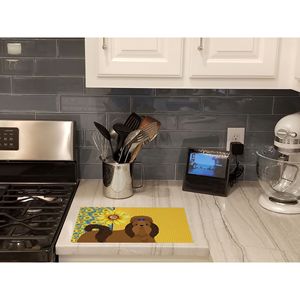 Tournesols d'été Rouge Shih Tzu Planche à découper décorative en verre trempé Planche de service de cuisine grande taille Plats et assiettes - Product Image 2