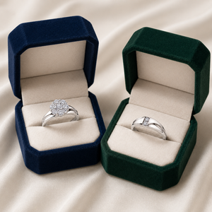 Ensemble de trois bagues en or blanc 10 carats serties de diamants |   Bijoux fins pour femmes, bague de fiançailles et de mariage sertie de pierres rondes brillantes, cadeau pour femme - Product Image 3