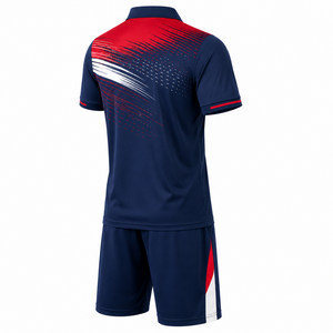 ชุดเสื้อและกางเกงเทนนิสพิมพ์ลายแบบซับลิเมชั่นสำหรับผู้ชาย สีกรมท่า แดง ขาว ไล่เฉดสี ระบายเหงื่อได้ดี เหมาะสำหรับเล่นกีฬาในฤดูร้อน - Product Image 6
