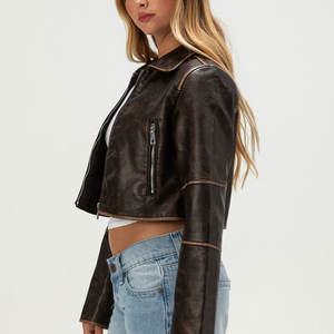 Chaquetas de Cuero Cortas de Moda para Mujer, Último Estilo 2026, Chaquetas de Cuero Cortas de Moda para Mujer en Venta - Product Image 3