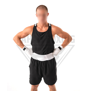 Ensemble de boxe noir et blanc, short et débardeur, entraînement de combat, unisexe, adulte, vêtements de boxe et d'arts martiaux pour l'entraînement et la compétition - Product Image 1