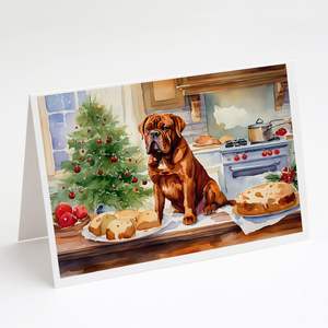 Dogue De Bordeaux Biscuits de Noël Fantaisiste A7 Cartes de Voeux Pack 8 Cartes de Note Vierges avec Enveloppes Taille 5x7 - Product Image 1