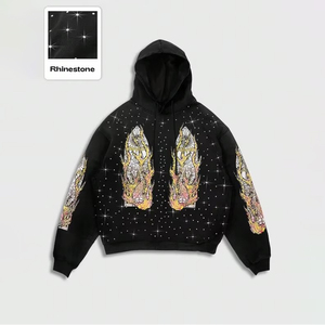 เสื้อฮู้ดดี้ทรงโอเวอร์ไซส์แบบตัดเย็บลายเพชร พร้อมดีไซน์ประดับคริสตัล ผ้าฟลีซหนานุ่ม บริการ ODM สำหรับแบรนด์สตรีทแวร์ - Product Image 6