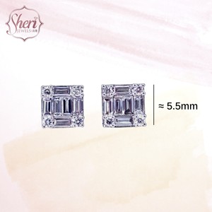 Joyas Sheri |   Pendientes de Diamantes Naturales Baguette, Oro Sólido de 18K, Pendientes Cuadrados Minimalistas - Product Image 2