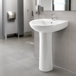 Lavabo sur pied ovale moderne en porcelaine Sany, garantie 5 ans, facile à nettoyer, pour salle de bain, appartement, hôtel, villa, entrepôt, hôpital, bureau - Product Image 4
