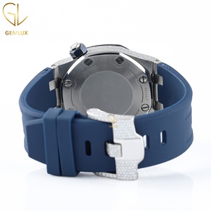 Reloj de Diamantes Moissanite Personalizado para Hombre, Reloj Automático con Incrustaciones de Diamantes, D VVS, Pasa el Test de Diamantes, Correa de Goma Azul, Reloj de Lujo - Product Image 6