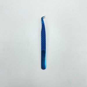 Pinzas de extensión de pestañas de acero inoxidable sostenibles japonesas profesionales 2025, volumen de fibra puntiaguda azul de Plasma, Etiqueta Privada - Product Image 1