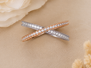 แหวนเพชร CVD Lab Diamond X รุ่น Rose & White Gold Crossover Pave Diamond Statement Ring |   ผู้ผลิตเครื่องประดับชั้นดีแบบ OEM ODM - Product Image 4