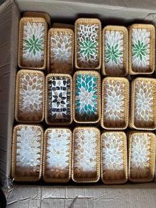 Handcrafted Set of 3 Mother of Pearl Rattan Trays: Elegant Shell Inlay Rectangular Plates for Luxury Tableware & Decor - Product Image 2