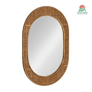 กระจกติดผนังกรอบไม้ไผ่และหวายทรงวงรี สีธรรมชาติ - Product Image 1