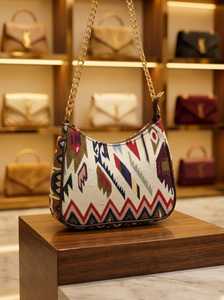 Bolso Tote Kilim Jacquard Pintado a Mano de Elite Craft Studio, Bolso de Hombro con Cremallera y Correa de Cadena, Portátil, para Compras, para Mujer - Product Image 3