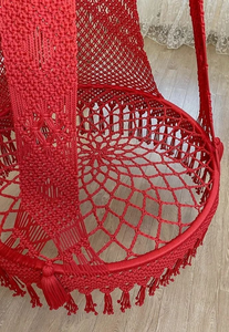 72" X 44" Red Royal Elegant Macramé Boho Rope <b>Swing</b> Chair for Outdoor Garden Patio Courtyard-Hanging Chair for Outdoor Furniture - Product Image 2