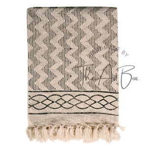 Mantas de tiro con borlas decorativas impresas a mano, tela de barro blanca marrón rojiza, patrón de tejido suave, mantas de sofá cama para el hogar - Product Image 6