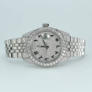 Reloj de Lujo con Correa de Acero Inoxidable, Analógico de Cuarzo, Logotipo Personalizado, Joyería Hip Hop de Oriente Medio, con Lupa de Fecha - Product Image 2