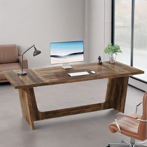 70.87-Inch Executive <b>Solid</b> <b>Wooden</b> Pedestal Large Home Office Industrial Wood Study Writing Table Computer <b>Desk</b> for Home Office - Product Image 1
