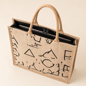 Jute <b>Tote</b> <b>Bag</b> Geometric Print Zipper Rope Shoulder Handbag Reusable Shopping Carry <b>Bag</b> for Grocery Travel Beach Outdoor - Product Image 2