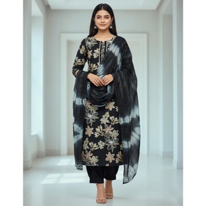 Ensemble de 3 pièces de vêtements traditionnels indiens faits main de qualité supérieure pour femmes, chemises en rayonne, imprimé feuille d'or, style Laxmi - Product Image 6