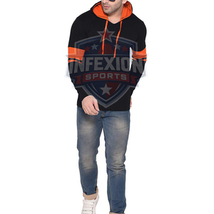 Sudadera con Capucha Negra y Naranja para Hombre, Manga Larga, Corte Regular, Informal, Tejida, Poliéster/Algodón, Transpirable, Ecológica, para Otoño - Product Image 3