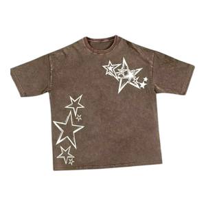 T-shirt à manches courtes noir pour homme avec motif étoile blanche, coupe classique, col rond, jersey décontracté en coton - Product Image 5