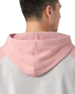 Men Short Sleeve Hoodie T Shirt Grey <b>Pink</b> Color Block Casual Pullover Hooded Top With Logo Soft Cotton Blend Summer Wear Styles - Product Image 6