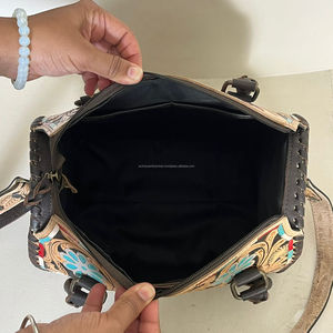 Premium Handcrafted Cow <b>Leather</b> Speedy Duffel Bags Western Floral Design Medium Women Overnight Crossbody Travel Luggage Bags - Product Image 6