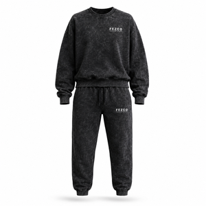 Conjunto Deportivo Vintage de Talla Grande para Otoño-Invierno 2026, Lavado Ácido, Personalizado con Bordado y Encaje, 100% Algodón Felpa - Product Image 4