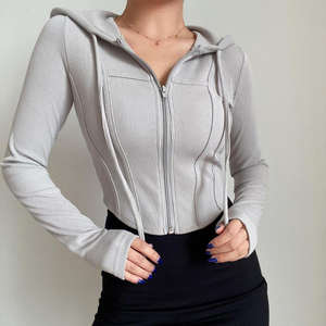 Y2k โค้ทผู้หญิงมีซิปสีเทาเสื้อโค้ทแบบเกาหลีมีฮู้ดแจ็คเก็ตลำลองสตรีทแวร์เสื้อกีฬาใหม่เข้ากับเสื้อผู้หญิง-พี่ชาย - Product Image 4