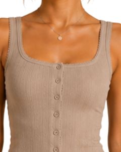 Débardeur côtelé beige pour femme, sans manches, boutonné devant, coupe courte, en coton extensible, ajusté, décontracté, tricoté, mode estivale, style camisole - Product Image 5