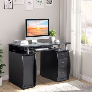 FCH 115* 55*74cm Black PB Wood 15mm Portable Computer Desk with 1pc Door and 3pcs Drawers 1pc Set - Product Image 3