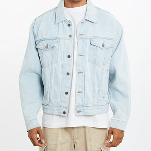 Veste en jean pour homme 100% lavable, col montant, respirante, imperméable, design vieilli - Product Image 1