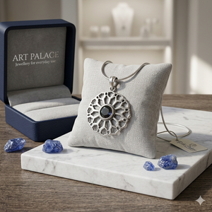 Art Palace - Colgante de Plata de Ley 925 con Forma de Flor y Piedras Preciosas, Diseño Moderno para Boda - Product Image 1