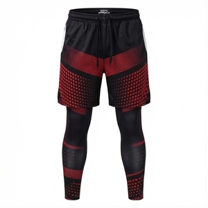 Ensemble de yoga 2 pièces NORM APPROACH : short et legging imprimé pois noirs et rouges, respirant, taille à cordon de serrage, longueur mi-cuisse, vêtements de sport - Product Image 1