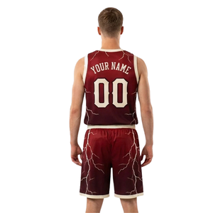 Conjunto de Uniformes de Baloncesto para Hombre, Camiseta sin Mangas con Estampado de Rayos y Cuello Redondo, Dobladillo en Contraste, Nombre y Números de Equipo Personalizados, 100% - Product Image 2
