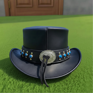 Premium Quality Custom made Handmade unisex Black Leather Studded <b>Steampunk</b> Top <b>Hat</b> For Cosplay Festivals And Themed Fashion - Product Image 2