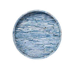 Plateau artisanal en nacre avec incrustation de tuiles turquoise, plateau rond de service avec poignées élégantes pour événements et fêtes haut de gamme - Product Image 3