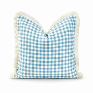 Housse de coussin bohème 100 % coton tissé à carreaux avec franges, housse de coussin décorative à carreaux, housse de coussin de canapé à pompons style ferme - Product Image 4