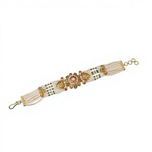 22K Solid Gold Floral <b>Ruby</b> <b>Bracelet</b> for Women Traditional Indian Meenakari Pearl Strand Kada Wedding Jewelry 10.91g - Product Image 1